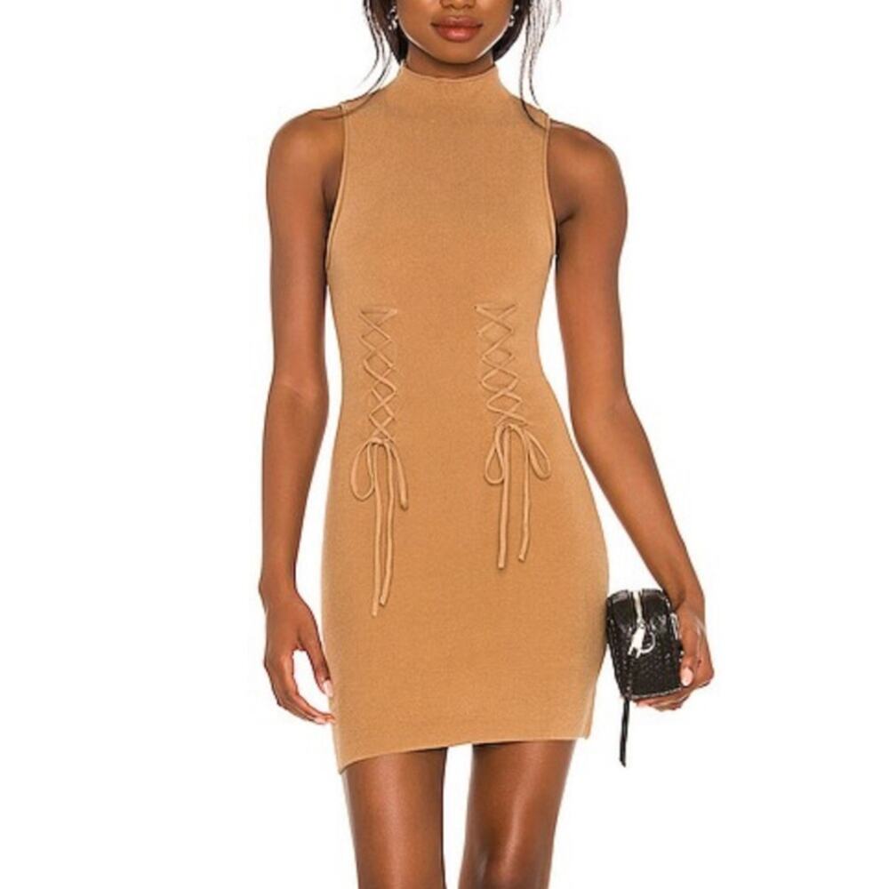NBD Maddi Mini Sweater Style Dress in Biscotti Size: S